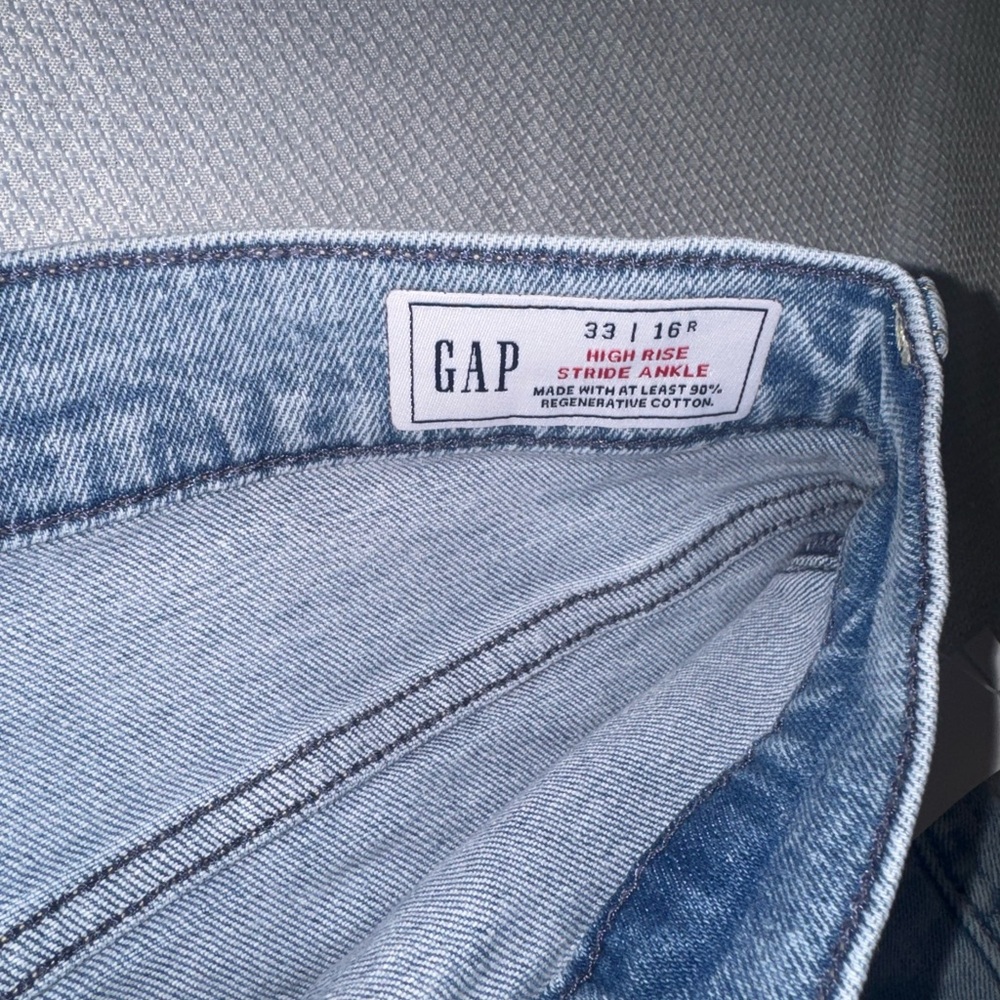 GAP High Rise Stride Wide Leg Ankle Jeans Light Wash Size 33 16R NWT ☀️🍂🥶🌼 - Picture 7 of 8